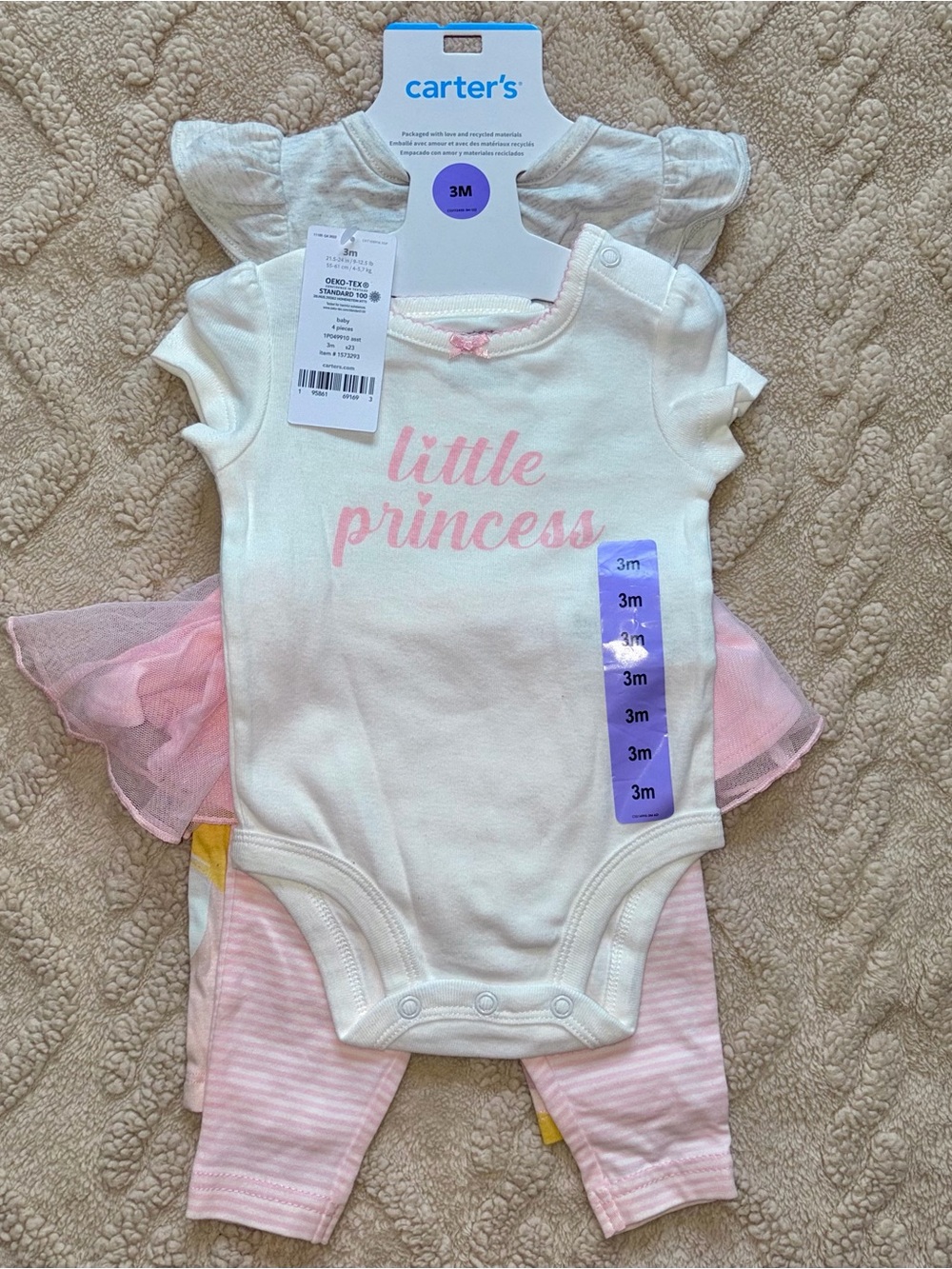 Carter’s Baby Girl 3M Outfit Sets - NWT Short Sleeve Bodysuit & Pants, 2 Sets